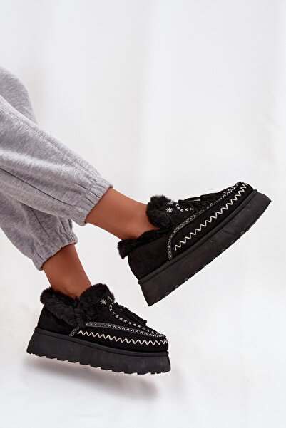 BOTO Women's platform snow boots with fur and fringes Black Ferayne 37