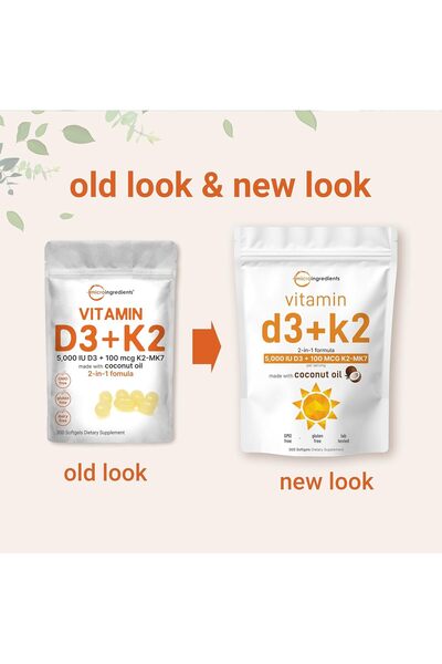 Micro ingredients Vitamin D3 5,000 IU + K2 MK-7 100 mcg, 300 Softgels