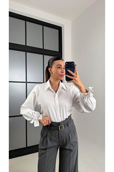 Gaus White Sleeve Ribbon Detailed Shirt Gaus-00680