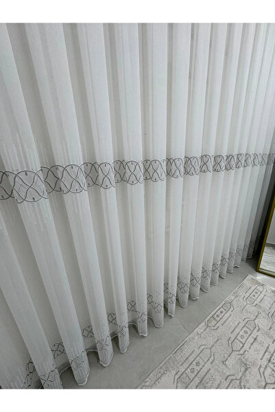 NİVEMESHOME V-105 Marina Silver 1/3 Bamboo Tulle Curtain