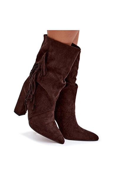 BOTO Women's ankle boots with fringed heel and tightening Warm chocolate Darlina 37