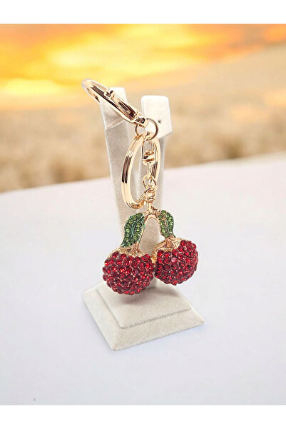 Tokkal سلسلة مفاتيح من حجر الزركون على شكل كرز |   زينة حقيبة ذهبية - إكسسوار...