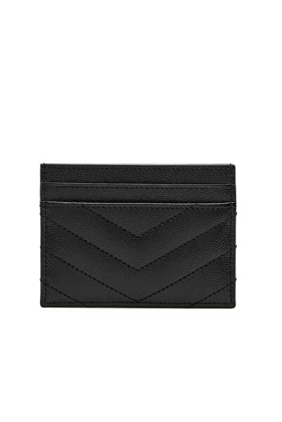 ysl bag Black Chevron Quilted Grained Leather Card Case