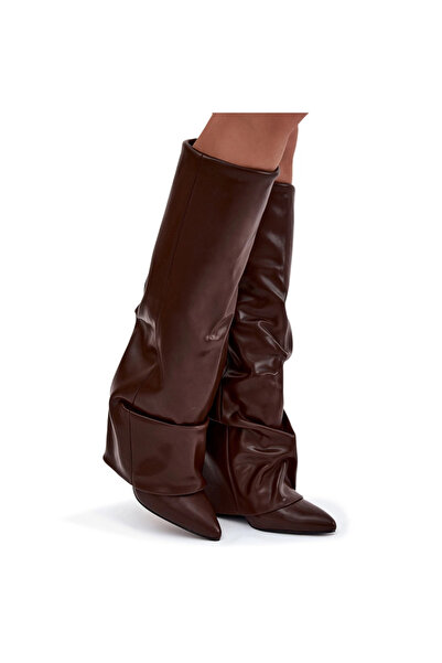 BOTO Women's insulated boots with turned-up collar on block heel chocolate Elivira 40