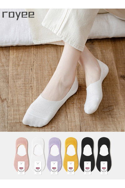 Royee 6 أزواج من الجوارب غير المرئية المصنوعة من القطن الخالص للفتيات ذات الفم الضحل، جوارب صيفية رقيقة على شكل قارب للنساء