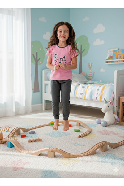 sleeproom Girls' Short Sleeve Single Jersey Pajama Set Sweet Print