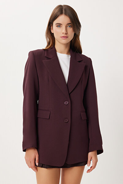 Lovelyİstanbul Shoulder Pad Button Blazer Woven Jacket LXA0012 Purple