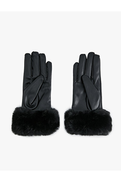 Koton Faux Fur Detailed Faux Leather Gloves