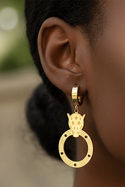 TAKIŞTIR أقراط من الفولاذ باللون الذهبي (زوج)