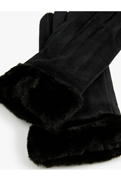 Koton Suede Look Gloves with Faux Fur Detail