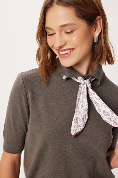 Lovelyİstanbul Scarf Detailed Polo Neck Knitwear Blouse Lan0083 Khaki