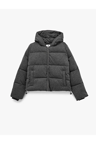 Koton με κουκούλα Μακρυμάνικο πουπουλένιο παλτό με φερμουάρ και λεπτομέρεια καπιτονέ ανοράκ