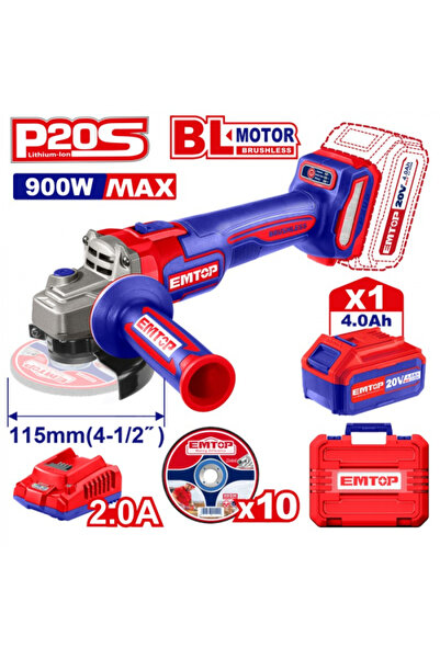 EMTOP Polizor unghiular fără fir cu 1 baterie, motor fără perii, 115 mm,