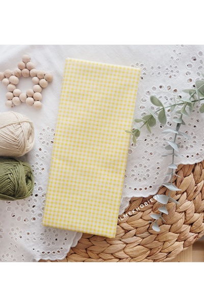 ilmekhobievi Poplin Fabric Plaid Pattern Yellow 100% Cotton 50X170Cm (1 Piece)