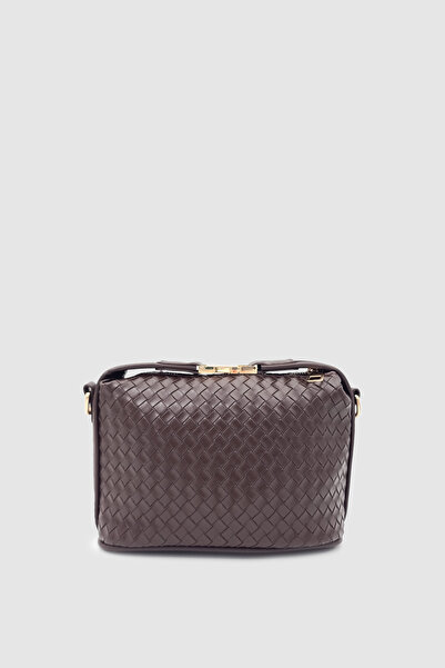 Wuclo Zyren Knitted Patterned Crossbody Bag with Buckle and Zipper Closure Bitter Brown