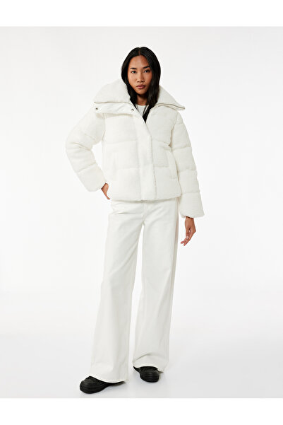 Koton Long Sleeve Pocketed Zippered Mock Neck Detailed Anorak Plush Puffer Coat