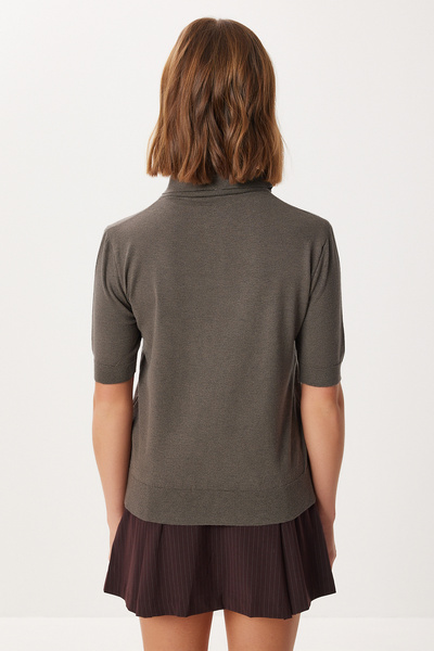 Lovelyİstanbul Scarf Detailed Polo Neck Knitwear Blouse Lan0083 Khaki