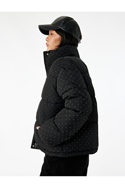 Koton Mock Neck Stone Inflatable Jacket with Zipper Pocket Detail