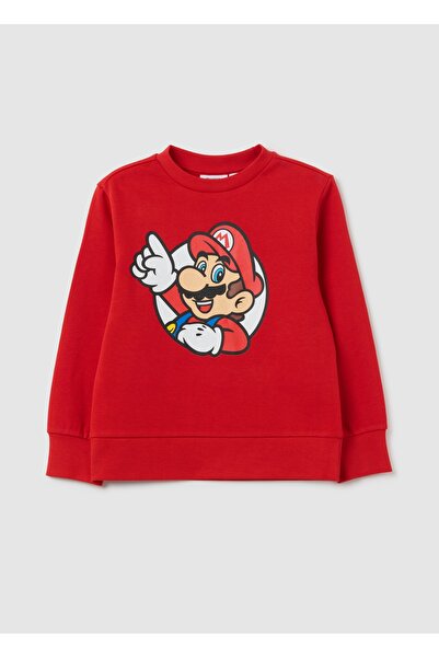 Ovs Children's pure cotton red sweatshirt with Super Mario print