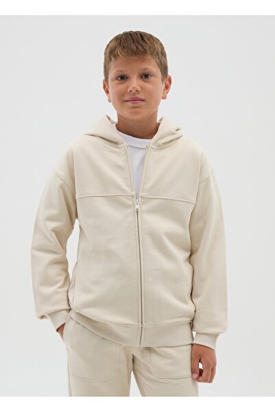 Ovs Boys' beige pure cotton hoodie regular fit