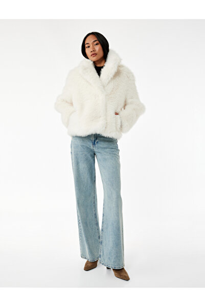 Koton Double-Breasted Lapel Long Sleeve Short Faux Fur Coat