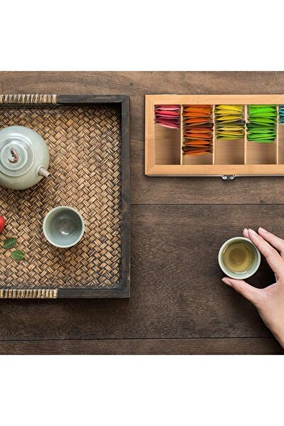 Generic Tea Bag Organizer Storage Box, 5 Compartment Wooden Chest with Clear Lid for Kitchen