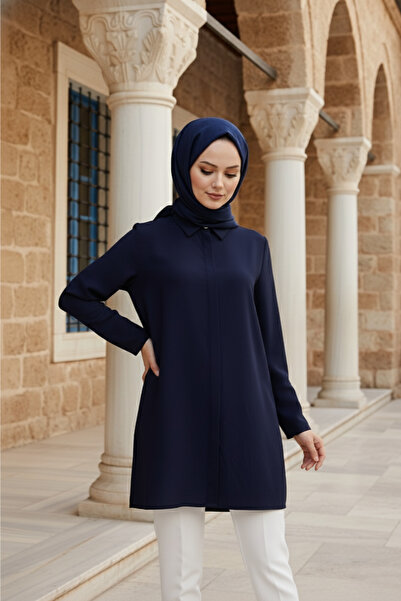 Zeneva Collection Albastru închis - Cămașă Tesettür pentru femei, cu manșete ...