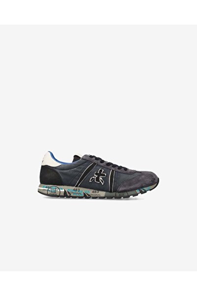Premiata Men's Logo Embossed Patterned Fabric and Suede Detailed Comfortable Sole Gray Sneaker Lucy 7770-Anthracite