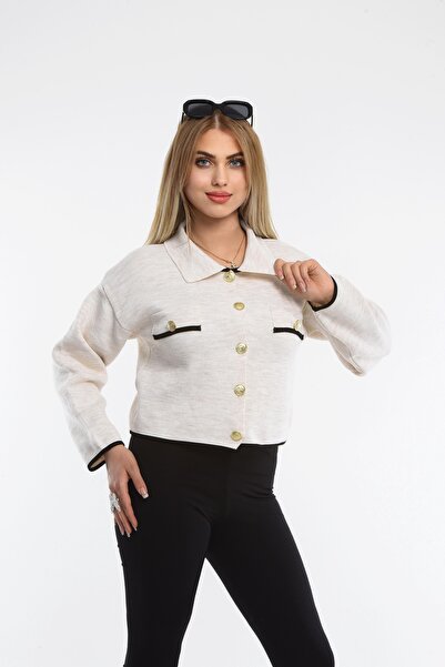 H&E LUXURY DESIGN Women's Polo Neck Gold Button Sports Jacket