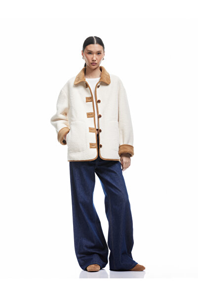 Koton Long Sleeve Buttoned Pocketed Double-Breasted Classic Collar Plush Coat