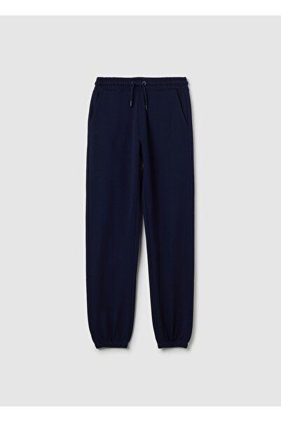 Ovs بنطلون بناتي من القطن الخالص باللون الأزرق بقصة عادية