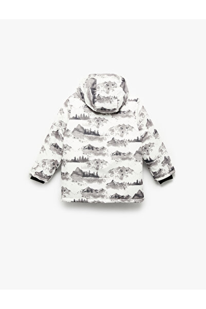 Koton Fleece Lined Patterned Long Sleeve Hooded Coat