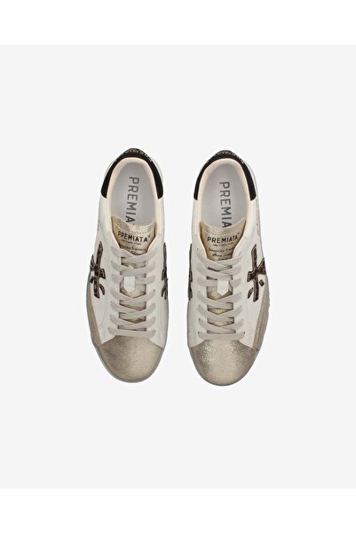 Premiata Women's Color Gradient Leopard Logo Patterned Low-Top Beige Sneaker Stevend 7605-Naturel