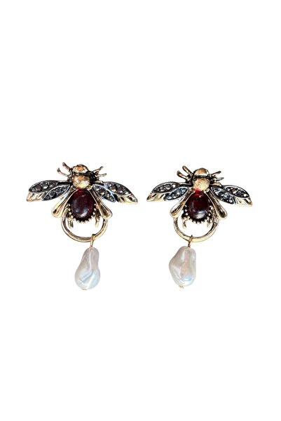 bemoreatelier Arı Şeklinde İnci Detaylı Vintage Küpe