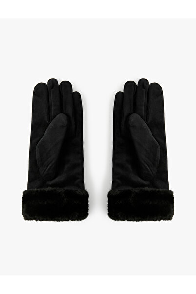 Koton Suede Look Gloves with Faux Fur Detail