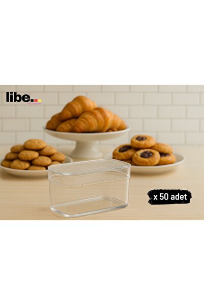 LİBE - 50'li Şeffaf Tek Kullanımlık Tatlı, Meze ve Paket Servis Gıda Kabı 300 cc