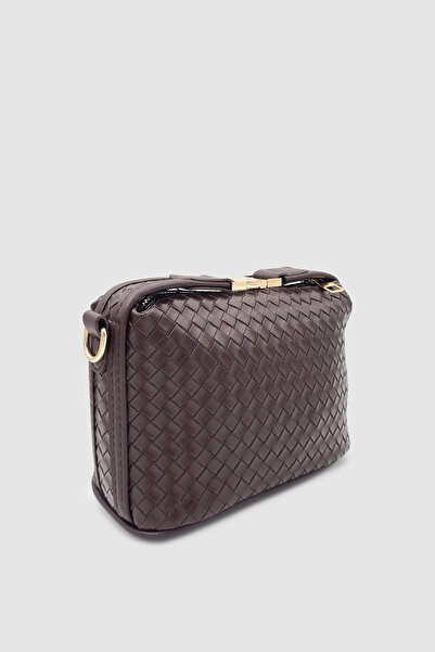 Wuclo Zyren Knitted Patterned Crossbody Bag with Buckle and Zipper Closure Bitter Brown