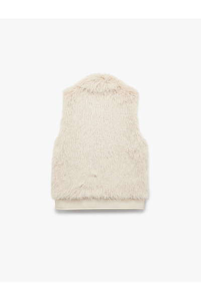 Koton Sleeveless Zippered Pocket Crop Faux Fur Vest
