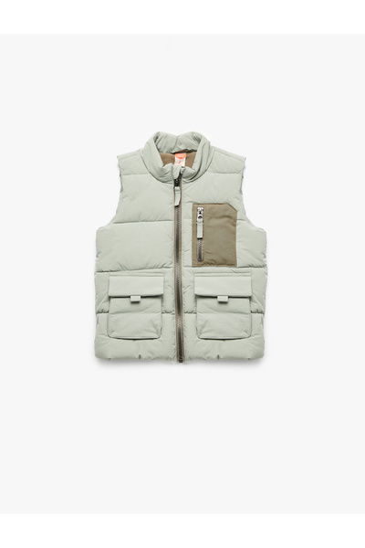 Koton Mock Neck Sleeveless Inflatable Vest with Zipper Pocket Detail