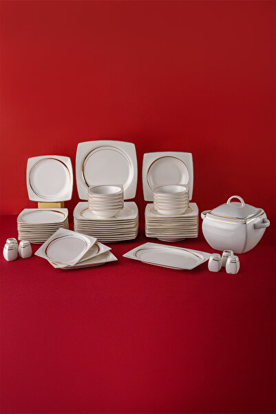 Emsan Fine Bone Hale 60 Parça 12 Kişilik Kare Yemek Takımı Gold