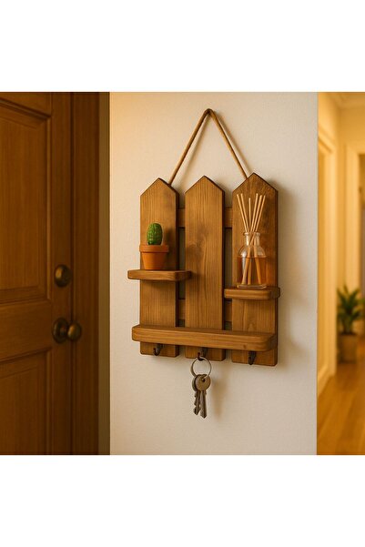 Kale tasarım Ahşap askılık duvar rafı dekor amaçlı anahtarlık duvara monte an...