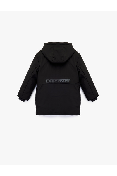 Koton Long Sleeve Snap Detailed Pocket Slim Fit Hooded Coat