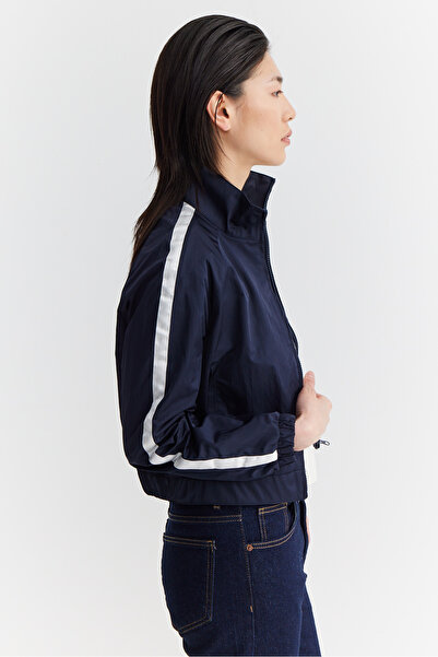 PAULMARK Women's Sleeve Striped Detail Parachute Fabric Thin Short Coat