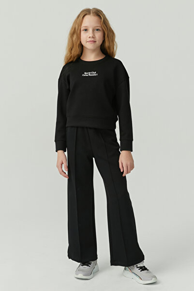 PAULMARK Bluză de trening cu gât rotund pentru fete, cu imprimeu