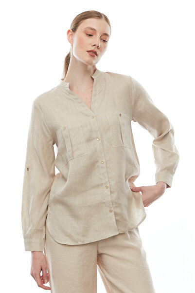 PAULMARK Γυναικείο λινό πουκάμισο με γιακά δικαστή
