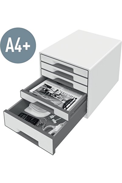 Leitz WOW 5-drawer A4 organizer cabinet with transparent tray, white/grey