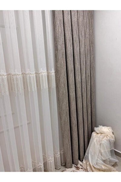 NİVEMESHOME 2571 V -117 Rei̇na Gold 1/3 Pleated Bamboo Tulle Curtain