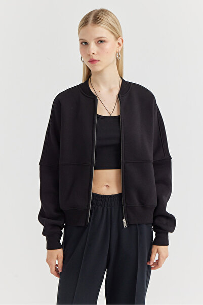 PAULMARK Women's Zippered Sweat Top with Stitching Detail