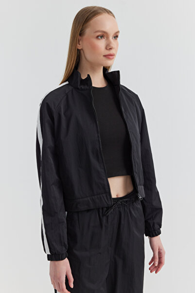 PAULMARK Women's Sleeve Striped Detail Parachute Fabric Thin Short Coat