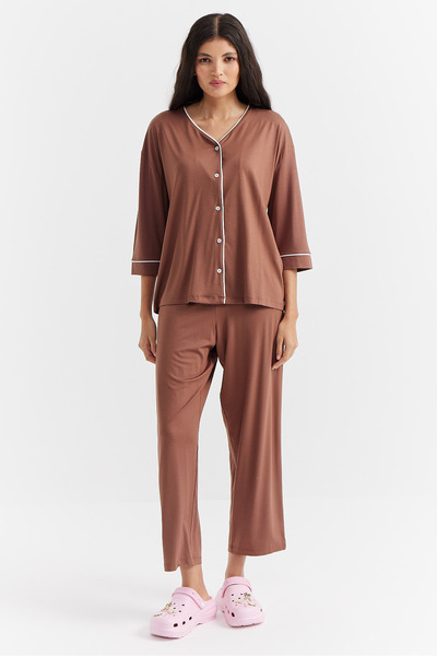 PAULMARK Жіночий піжамний комплект з зручним кроєм та ґудзиками